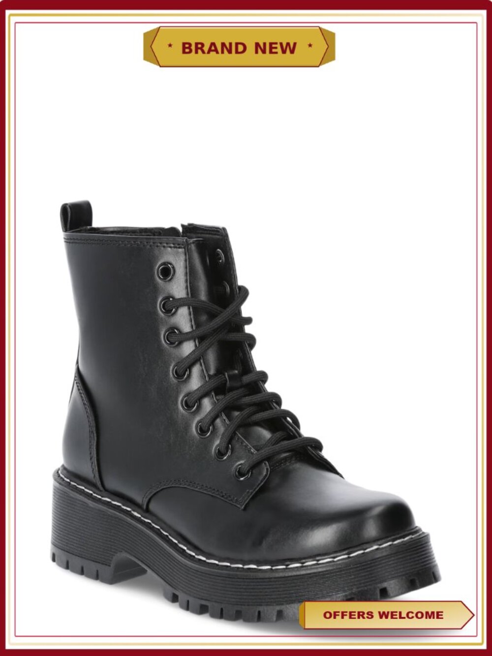 Women's Lug Sole Combat Boots Memory Foam Wide Width